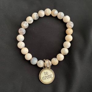 Beaded Bracelet with Charm. One Size, Ivory, grey with a hint of blue.